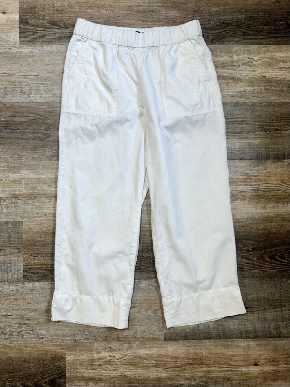 Talbots White Cropped Elastic-Waist Pull-On Pants